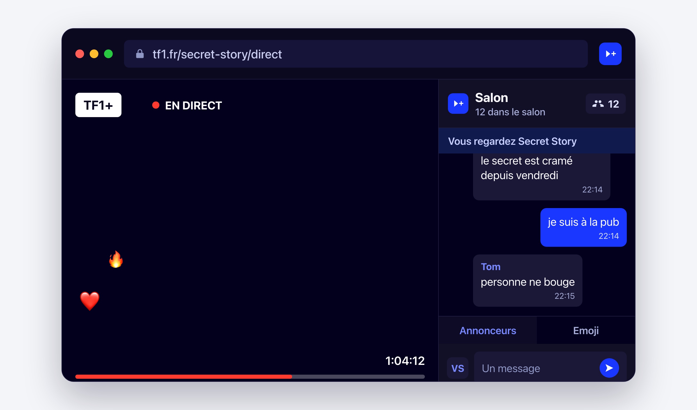 Une watch party ouverte sur la page du diffuseur
