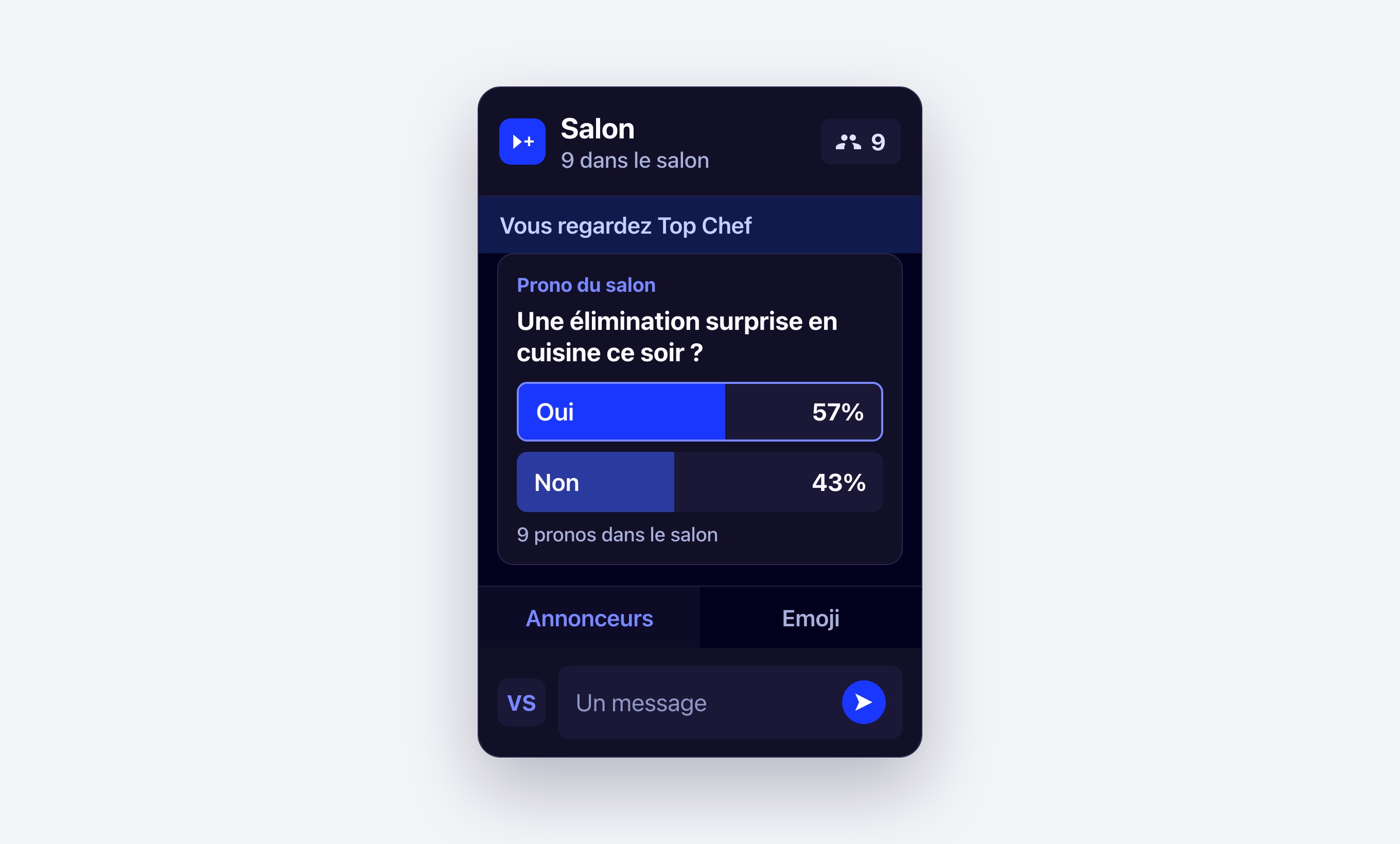 Un salon Viewer+ ouvert pendant Top Chef, avec le prono de la soirée